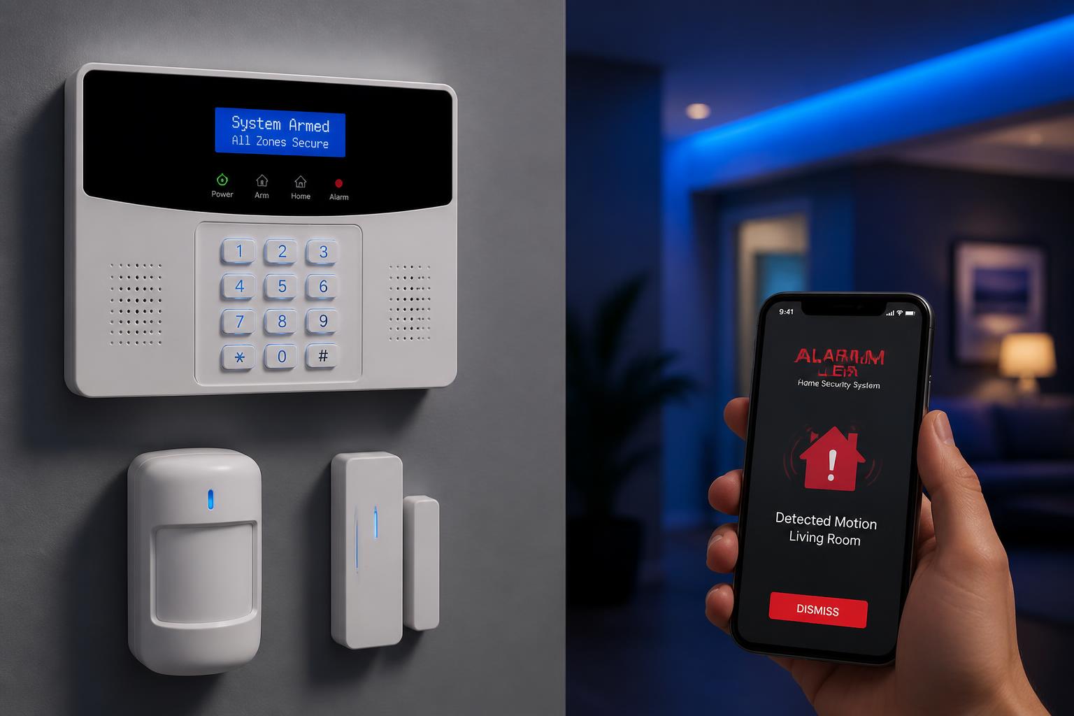 Central de alarme, sensor de movimento, sensor de porta e aplicativo com alerta no smartphone